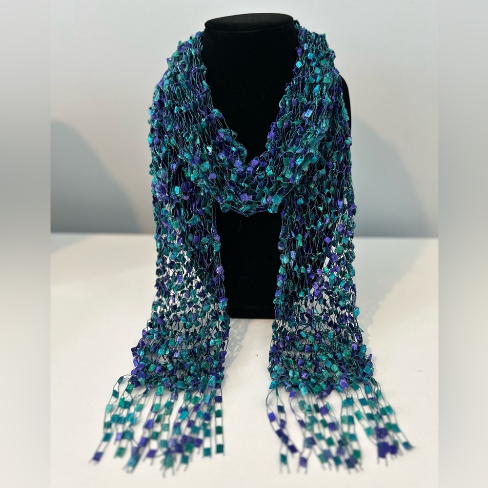 Elegant Sea Maiden Hand Knit Ladder Ribbon Scarf